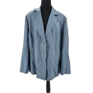 Alfred Dunner Light Blue Notch Lapel Button Blazer Jacket Plus‎ Size 16W NWT